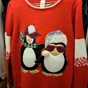 Holiday Time Red Penguin Sweater